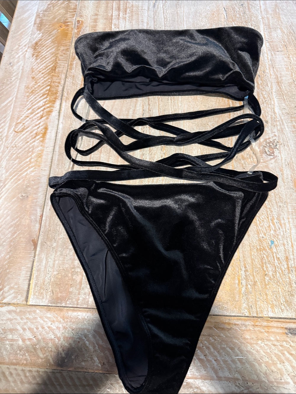 PacSun Black Velvet Strap Bandeau Bikini Set